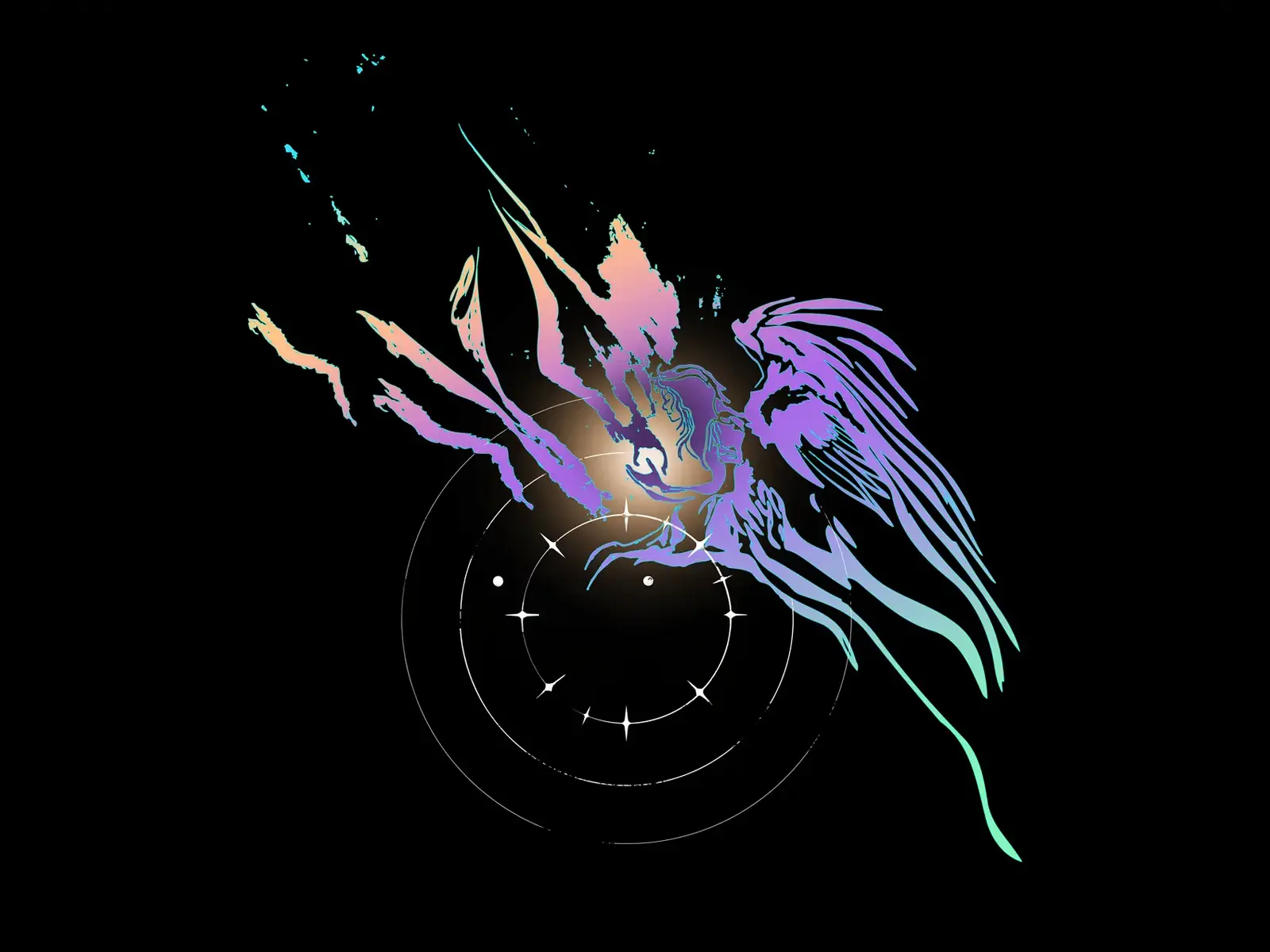 Raggi di luce in una polvere di pixel