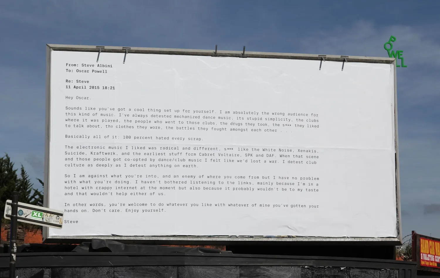 From Steve Albini to Powell billoboard email